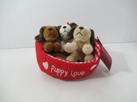 USPS stamps plush red 3 small dogs in red checked bed basket Puppy love postal - £11.81 GBP