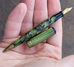 Vintage Green Marble Flat Top  Combo Fountain Pen / Pencil 1950&#39;s 60s 4.5&quot; - £19.66 GBP