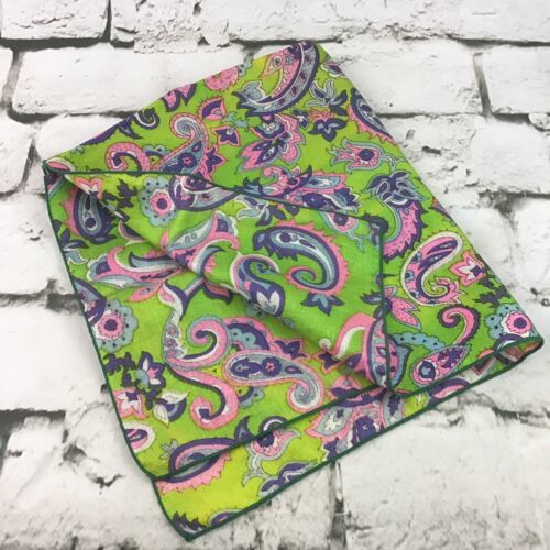 Primary image for Vintage Womens Fashion Scarf 18”X21” Green Pink Paisley Printed Collectible 