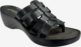 Eastland Topaz Women&#39;s Black Wedge Slide Strappy Leather Sandal SZ9, 3020-01 - £36.64 GBP