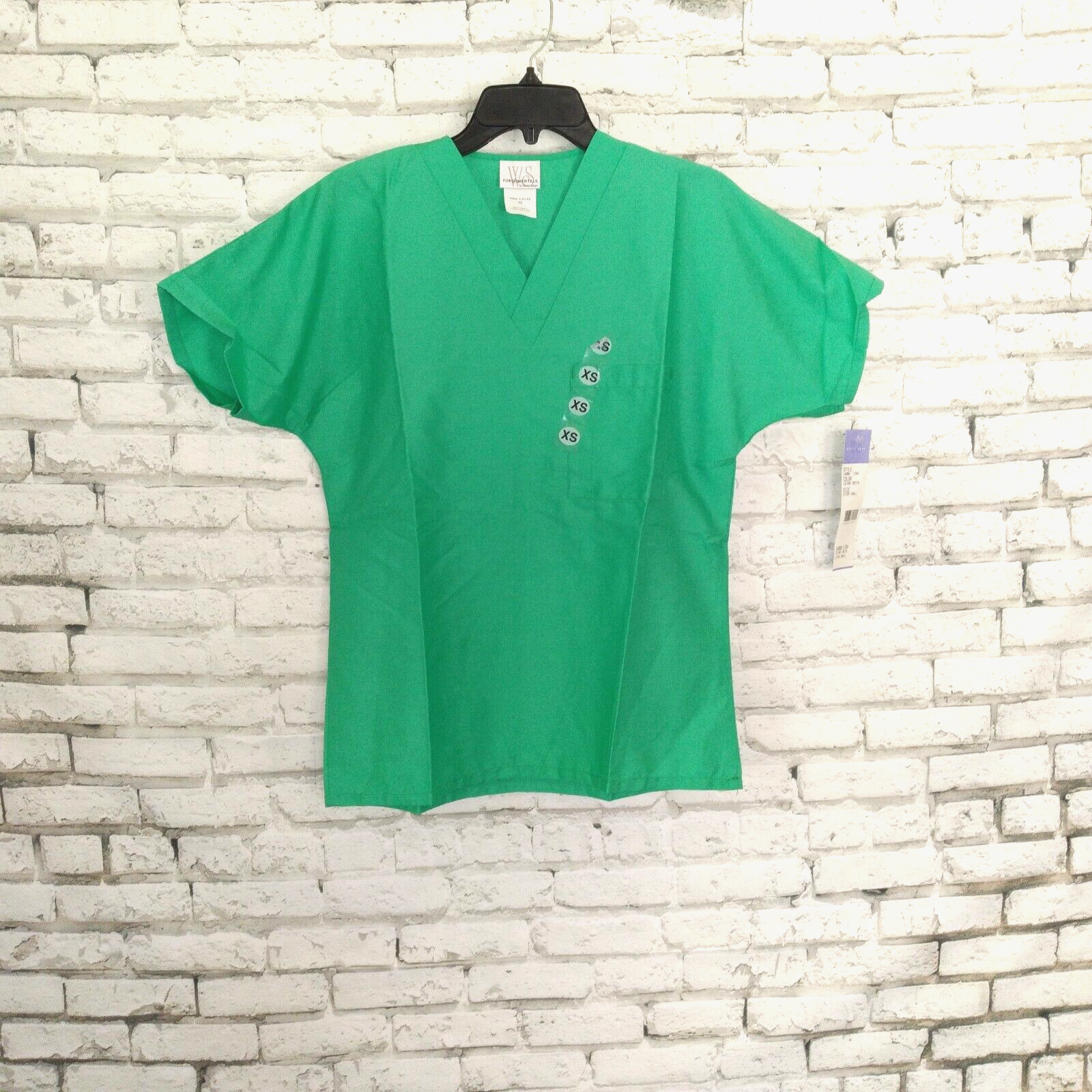 White Swan Fundamentals Scrub Top Unisex XS Green Pocket Short Sleeve V ... - £9.01 GBP