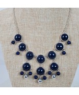 Vintage 1990s Casual Career Blue Beaded Bib Necklace 19 Inch - $16.83