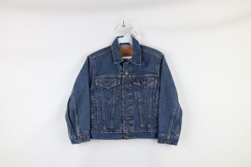 Primary image for Vintage 90s Levis Boys Size Small Distressed Denim Jean Trucker Jacket Blue USA