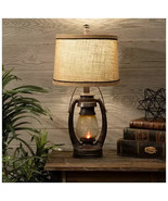 INDUSTRIAL STYLED w COUNTRY VINTAGE FARMHOUSE TABLE LAMP WITH BURLAP SHADE - $157.53 CAD