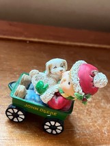 Enesco Cute Boy w Puppy Dog in Green John Deere Wagon Resin Christmas Tree Ornam - $11.29