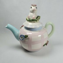 Vintage Ceramic Tea Pot Bunny Spring Easter Decorative Floral Hand Painted Signe - £23.46 GBP