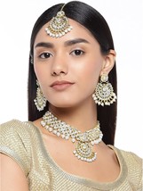 Elegant Wedding Party Wear Faux Kundan Studded Short Necklace Earrings with Maan - $53.08