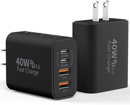 Usb C Wall Charger Block, 2-Pack 40W 4-Port Fast Charging Block Pd Power... - £23.89 GBP