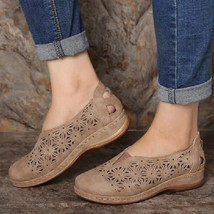 New Woman Leather Vintage Sandals Female Hollow Out Wedges Platform Shoes Plus S - £23.48 GBP