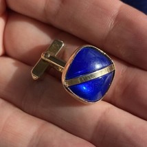 Vintage Swank Single Blue Glass Gold Tone Cuff Link Replacement - £7.18 GBP