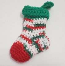 Small Crochet Christmas Stocking green red white handmade 6.5&quot; - £8.01 GBP