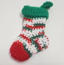 Small Crochet Christmas Stocking green red white handmade 6.5&quot; - £7.85 GBP