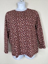 Lands&#39; End Womens Plus Size 1X Maroon/Orange Floral Knit T-shirt Long Sl... - $17.09
