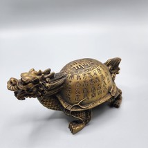 Brass Dragon Turtle Figurine Chinese Carved Markings 5 1/4&quot; x 3&quot; Feng Sh... - £38.03 GBP
