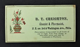 1800s antique B. T. CREIGHTON chemist pharmacist philadelphia pa calling card - £33.59 GBP