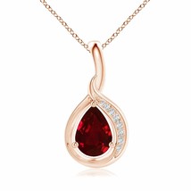 ANGARA Pear-Shaped Ruby and Diamond Loop Pendant in 14K Solid Gold | 18&quot; Chain - £2,172.90 GBP