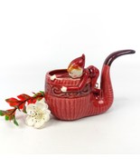 Red Pixie Pipe Planter – Whimsical Ceramic Elf Figurine, Retro Mid-Centu... - $46.97 CAD