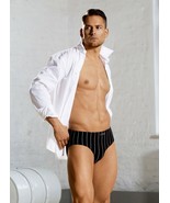 MEN&#39;S BRIEFS UNDERWEAR STRIPED BLACK NATURAL STRETCH VISCOSE MADE IN EUROPE - $29.75