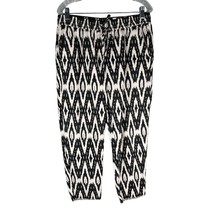 J Crew Casual Pants Linen Geometric Print Black Cream 10 Pockets - $24.74