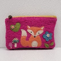 Natural Life Cute Fox Mushrooms Heart Flower Pink Zip Change Purse Pouch 6&quot; x 4&quot; - £10.09 GBP