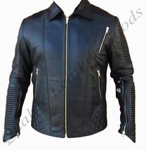 MEN ELITE 80&#39;S VINTAGE LEATHER JACKET BIKER QUILTED ROCK PUNK LARGE - €125,47 EUR