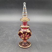 Amethyst Purple Gold Trim Egyptian Style Handblown Painted Glass Perfume... - $14.84