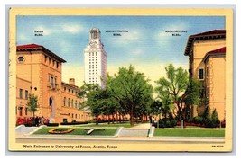 Main Entrance University of Texas Austin TX LInen Postcard O20 - £5.40 GBP