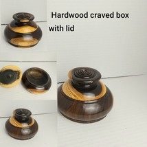 Wood Trinket Box With Lid Dark Brown Brass Small Round 2&quot; - £14.15 GBP