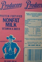 Hopalong Cassidy Milk Container Quart Producers 1960&#39;s Original NOS Unus... - £18.94 GBP