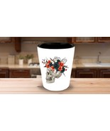 Skull roses bouquet butterfly ceramic white and black shot glass, cool g... - €12,12 EUR