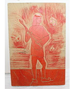 Vintage Hand Carved Folk Art Wooden Plaque ~ Musical Woman Playing Mandolin - $47.99