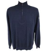 Belstaff Sweater Men&#39;s XL Navy Blue 1/4 Zip Cotton Silk Blend - $59.35