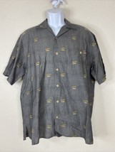 Portofino Men Size M Gray Palm Tree Button Up Shirt Short Sleeve Pocket - £5.38 GBP