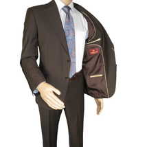Men Suit BERLUSCONI Turkey Italian Wool 180's Portly Drop 4 Pants K255-07 Brown image 4
