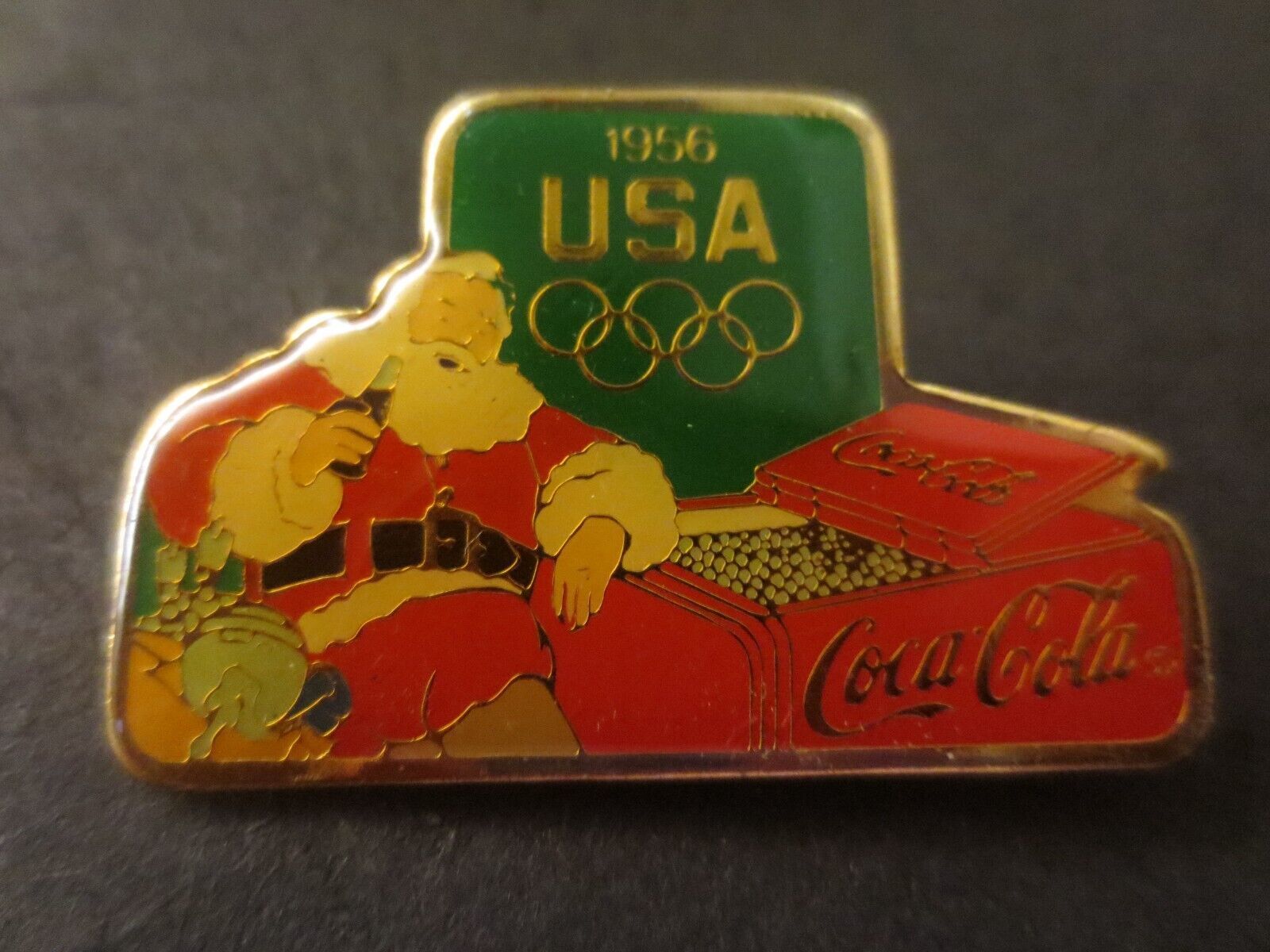 Coca-Cola Santa Leaning on Cooler USA 1956 The Olympics and Santa - $5.45