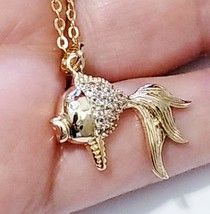 Goldfish Charm Necklace, Crystal Fish Pendant, Gold Charm Necklace, Best Friend  - £21.87 GBP