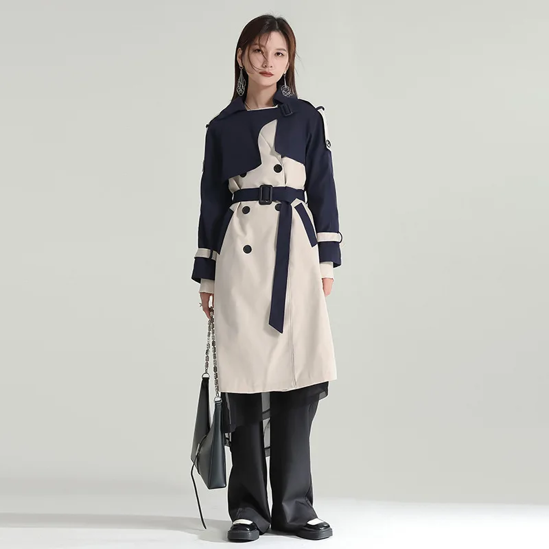  Winter Women Windbreaker Coat Personality Street Design Length Color Bloc Windb - £162.55 GBP