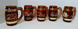 Vintage Siesta Ware Amber Brown Barrel Glass Beer Mug Wood Handle Wester... - $23.36