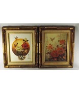 Vtg. Pair 1970&#39;s Asian Paintings on Canvas Butterflies &amp; Flowers Signed ... - £31.21 GBP