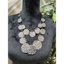 Women&#39;s Pewter Layered Multi-size Round Coin Stylish Chunky Necklace - $17.82