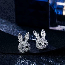 1.50Ct Round CZ VVS1 Diamond Rabbit Stud Earrings 14K White Gold Finish - £117.47 GBP