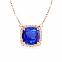 ANGARA Claw-Set Cushion Tanzanite Beaded Halo Necklace in 14K Solid Gold - £1,300.71 GBP