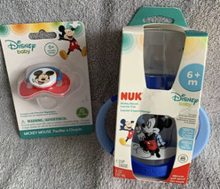 NUK Mickey Mouse 5oz Bottle w/Handles & Disney Baby Mickey Pacifier Set New - £11.65 GBP