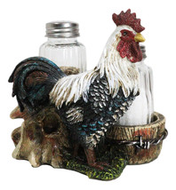 Country Rustic Farm White Breasted Chicken Rooster Salt Pepper Shakers Holder - £19.76 GBP