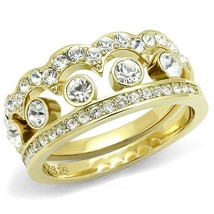 2PCs Round Crystal Crown Design Gold Plated Engagement Bridal Ring Set Sz 5-9 - £57.79 GBP