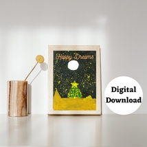 Printable art wall hand drawn water color moon with happy dreams for home, nurse - £1.79 GBP