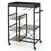 Kitchen Island Cart on Wheels with Removable Top and Wine Rack-Rustic Brown - £120.17 GBP