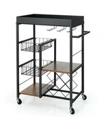Kitchen Island Cart on Wheels with Removable Top and Wine Rack-Rustic Brown - £127.35 GBP