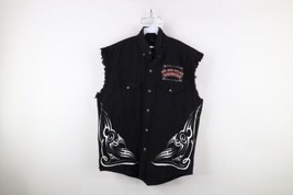 Vintage 90s Y2K Mens Large Faded Tribal Motorcycle Cut Off Denim Button Shirt - $59.35