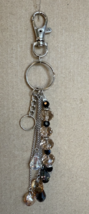 Handcrafted Keychain/Purse charm, Black/Gray/Topaz/Clear glass beads - $11.88